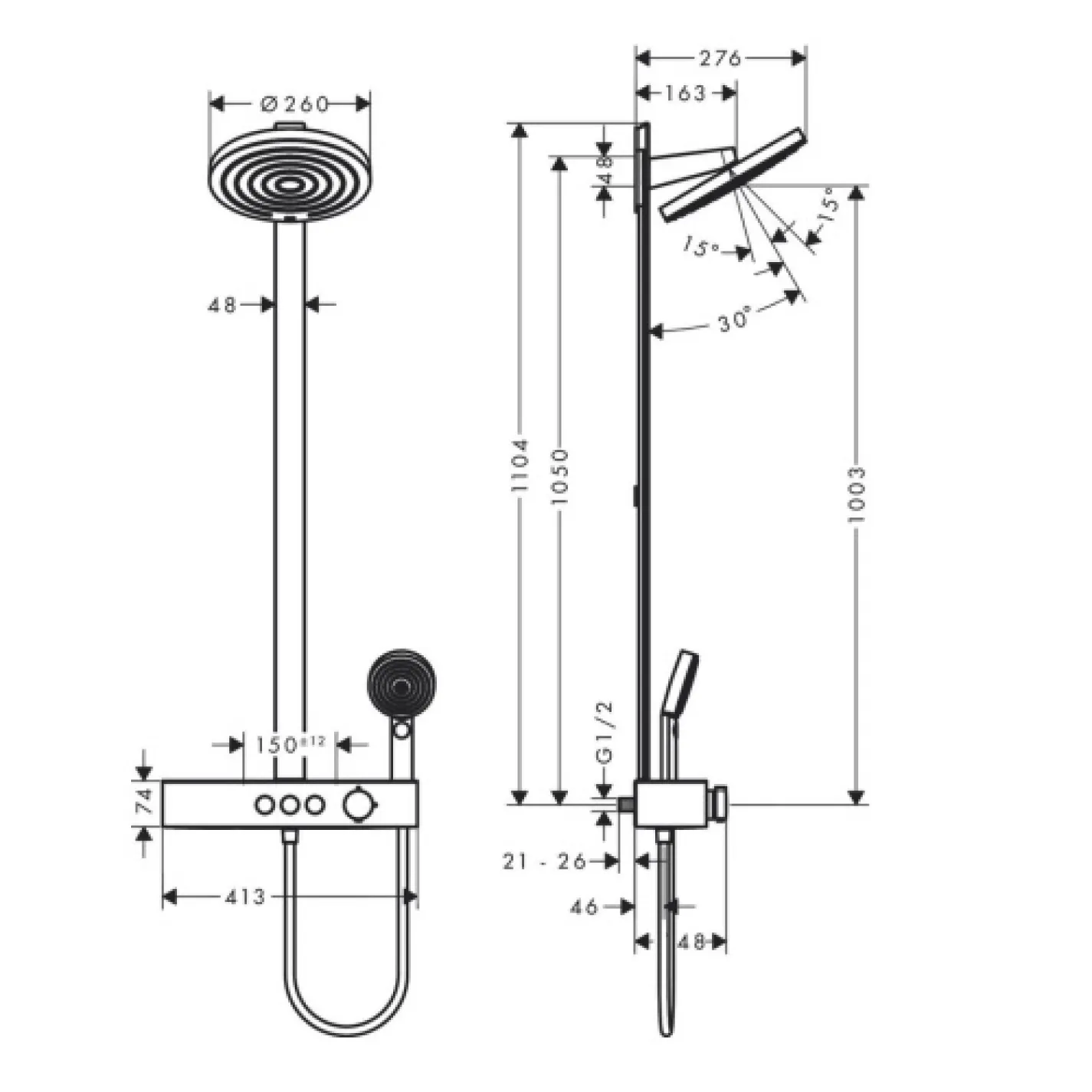 Душевая система с термостатом Hansgrohe Pulsify Showerpipe 260 (24240000) - Фото 1
